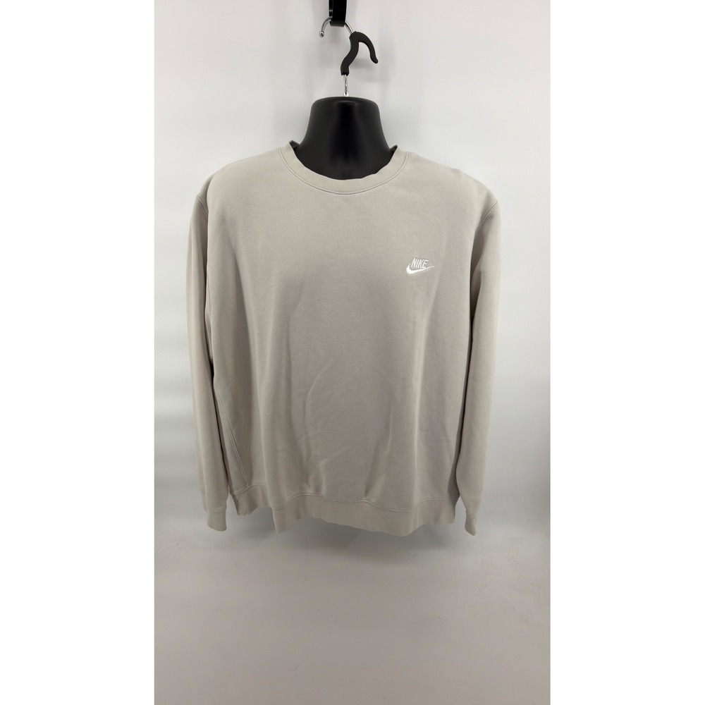 Nike Sweatshirt Mens XXL Tall Oatmeal Beige Crewneck Embroidered Swoosh Fleece